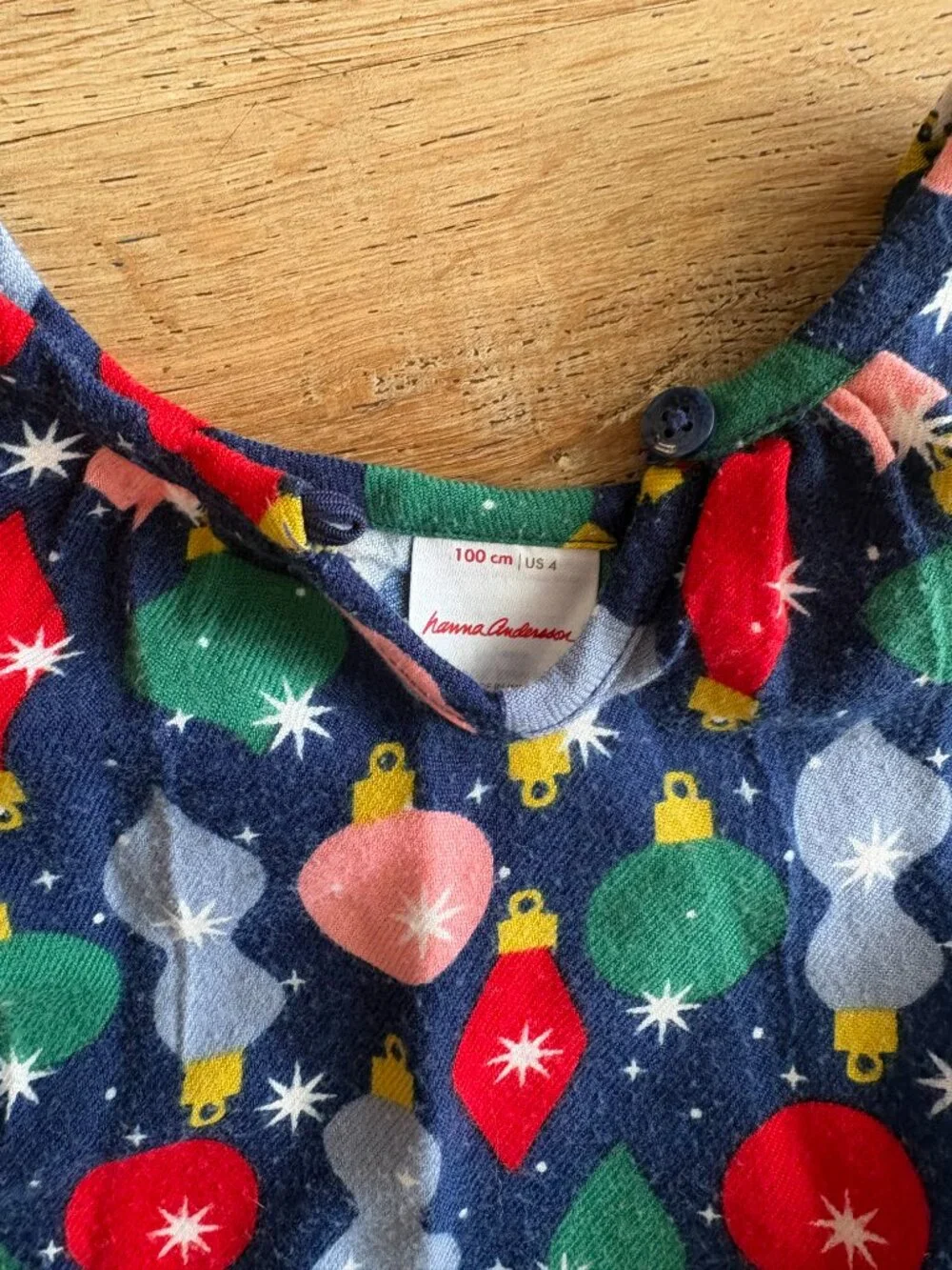 Hanna Andersson Shiny Bright Ornaments Kids Holiday Flannel Nightgown, size 4